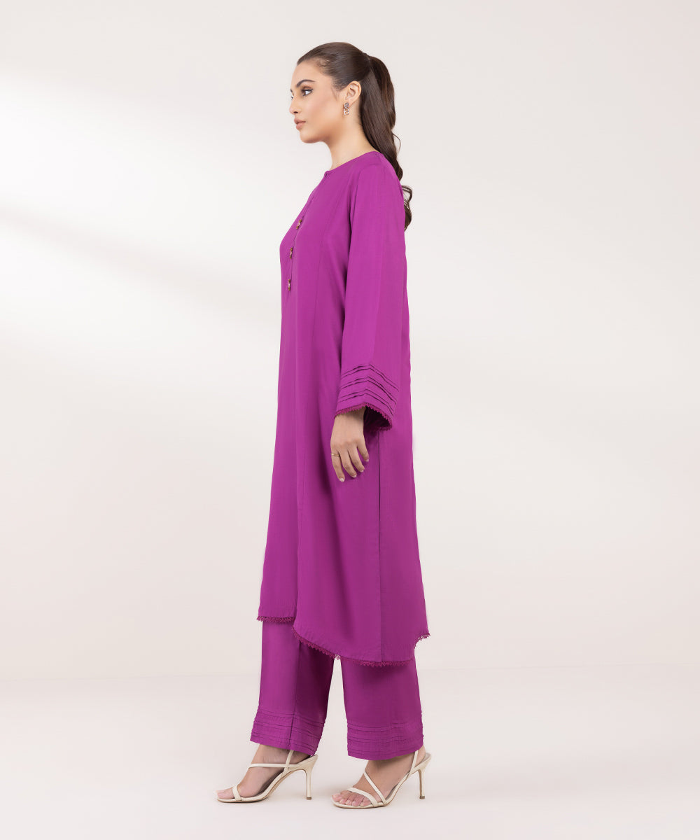 Women's Pret Linen Solid Purple A-Line Shirt