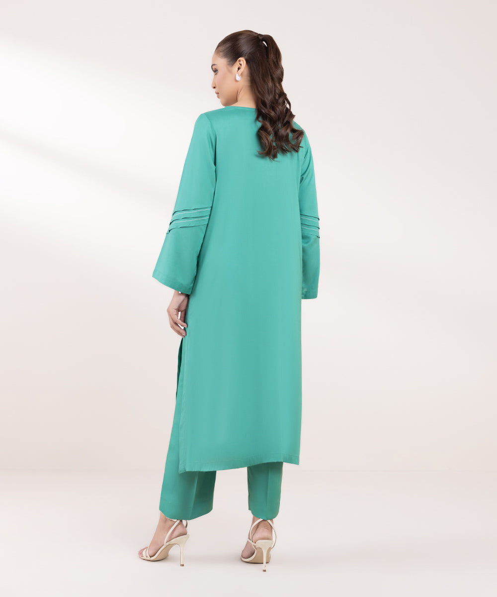 Women's Pret Linen Solid Green Straight Shirt