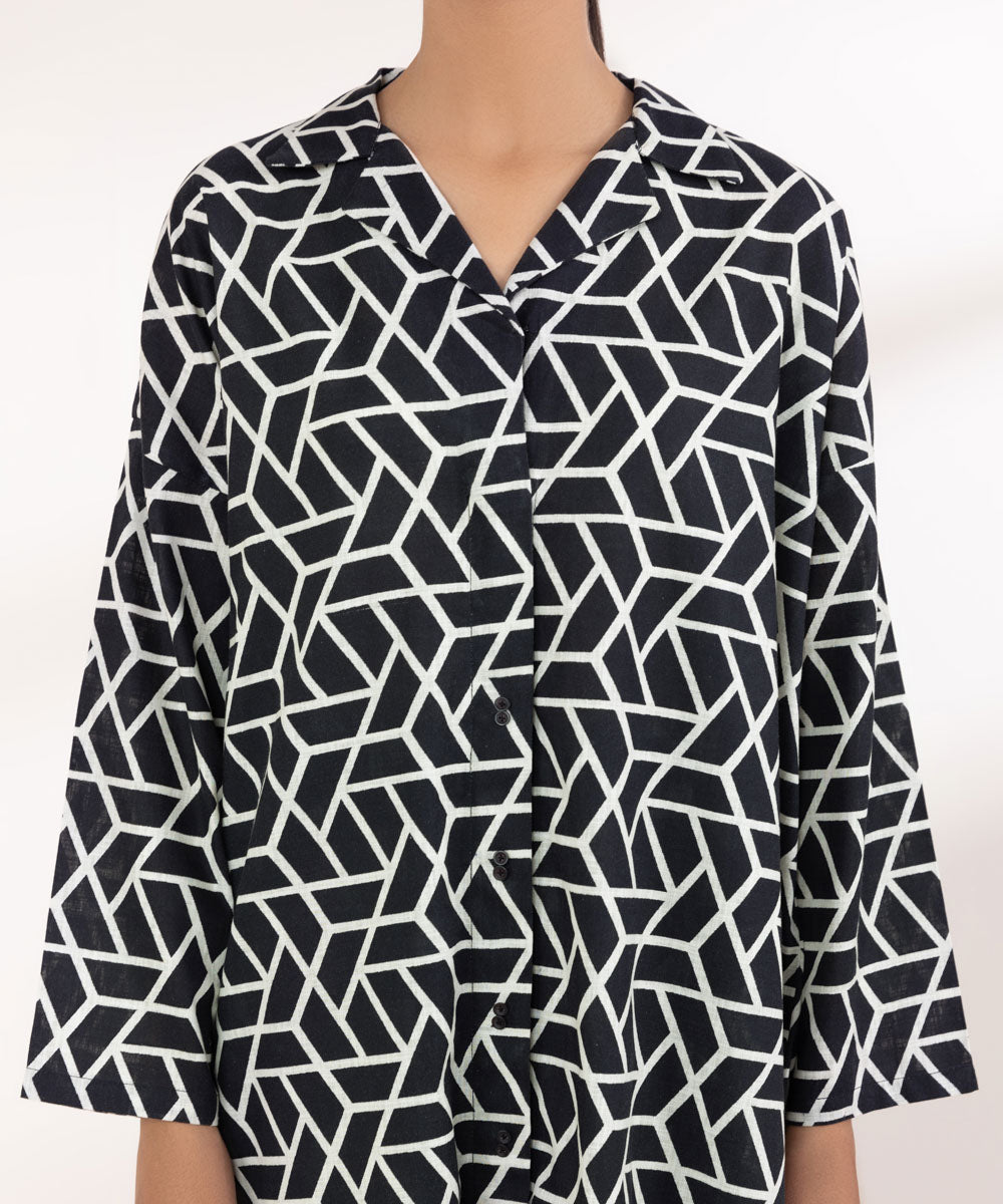 Women's Pret Khaddar Printed Black Boxy Shirt