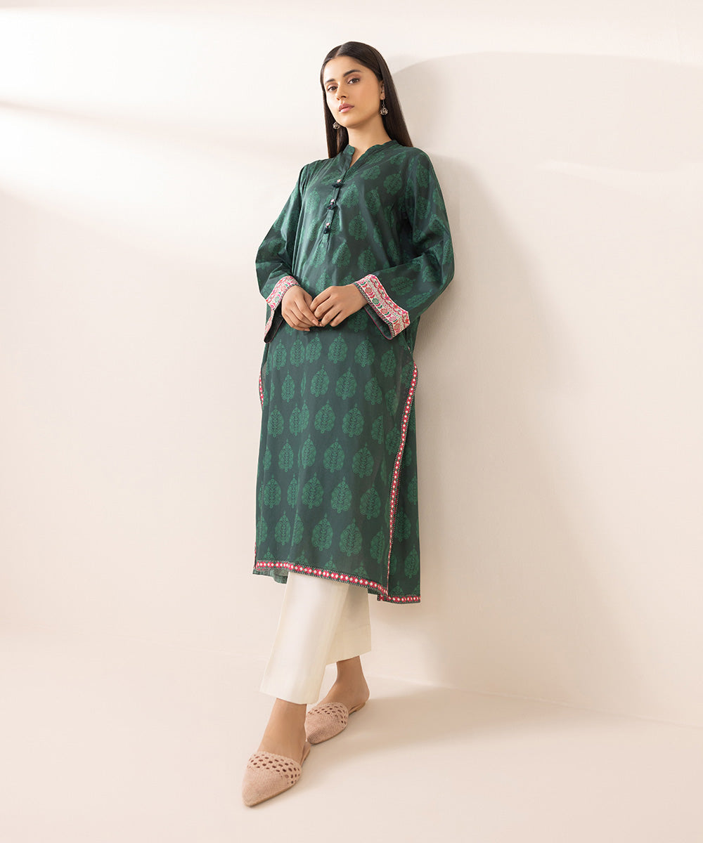 Women's Pret Lawn Printed Green Straight Shirt