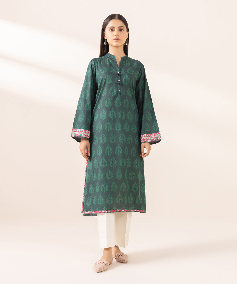 Women's Pret Lawn Printed Green Straight Shirt