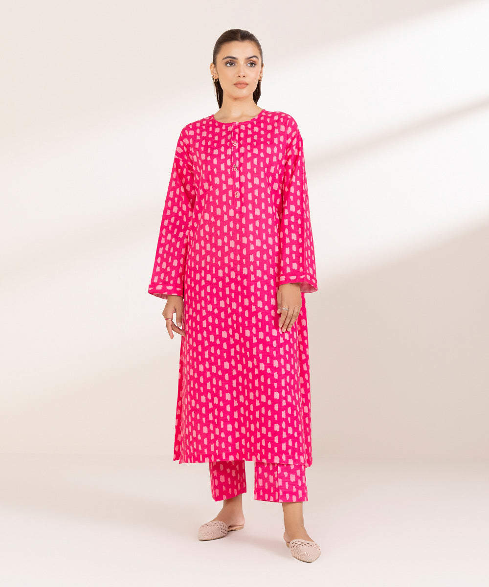 Women's Pret Khaddar Printed Hot Pink A-Line Shirt