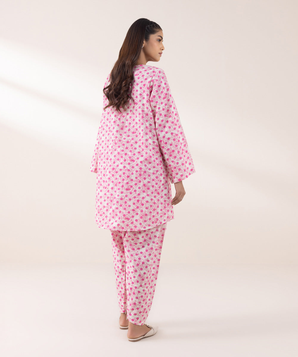 Women's Pret Khaddar Printed Pink on White A-Line Shirt