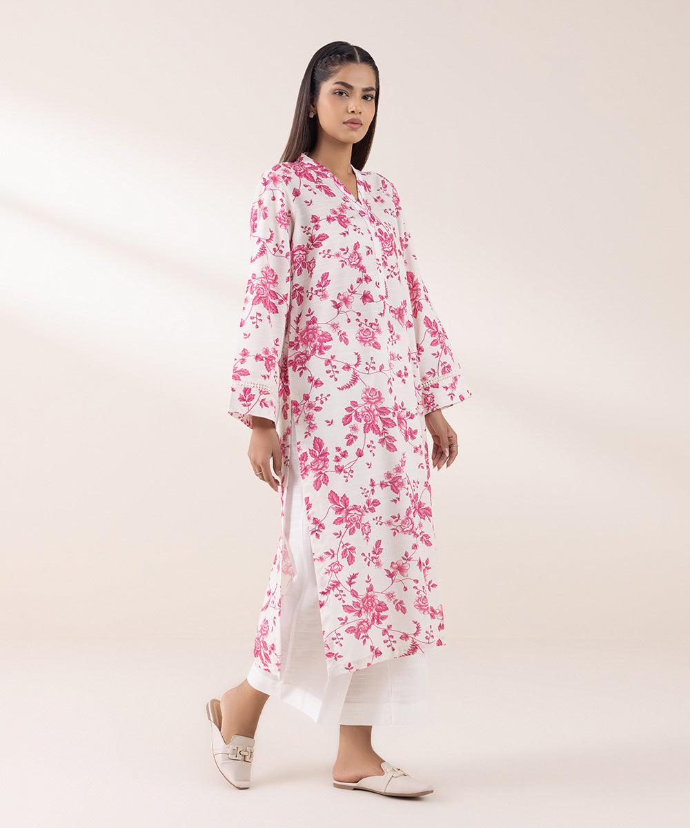 Women's Pret Khaddar Printed White Straight Shirt