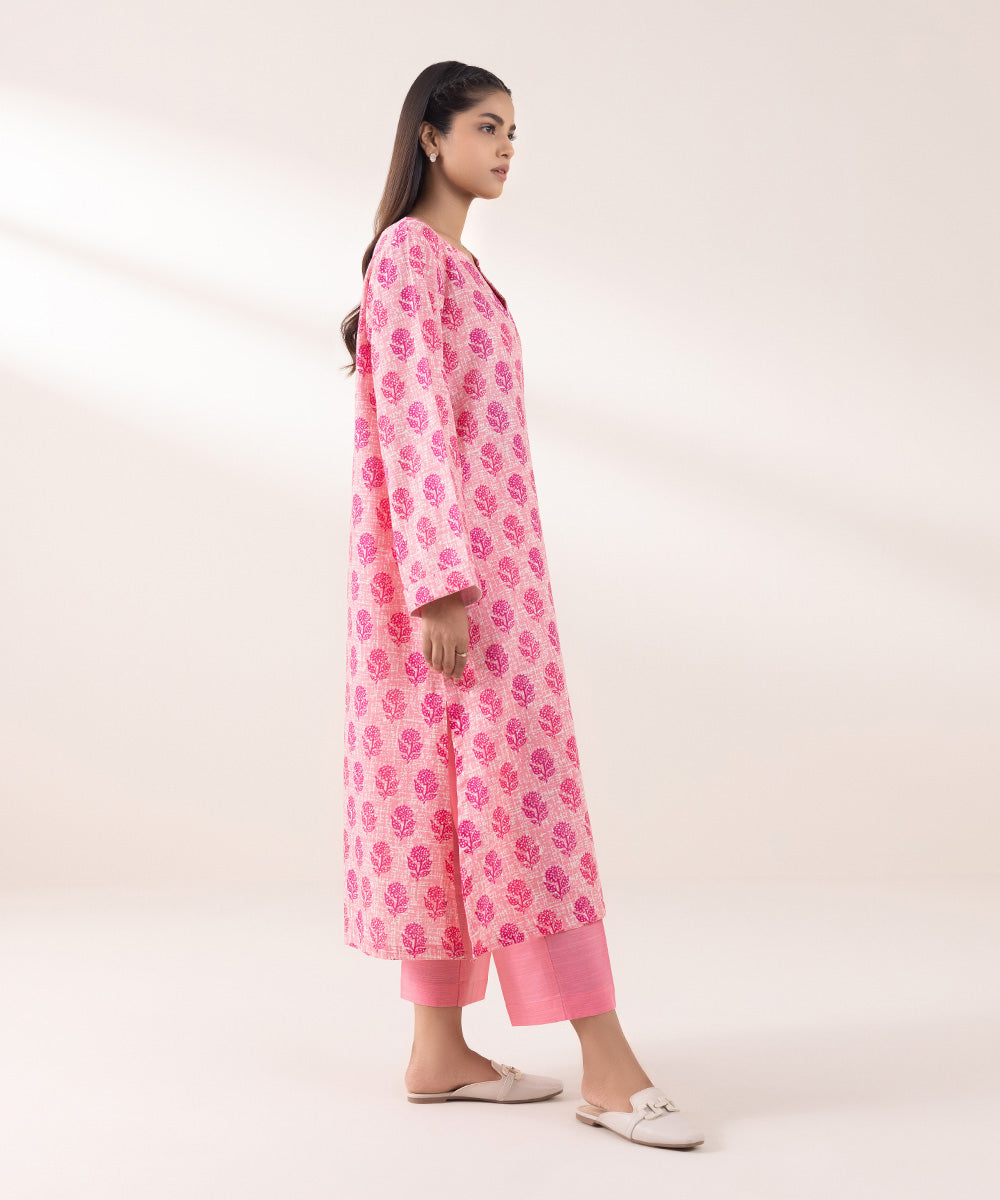 Women's Pret Khaddar Printed Watermelon Pink A-Line Shirt