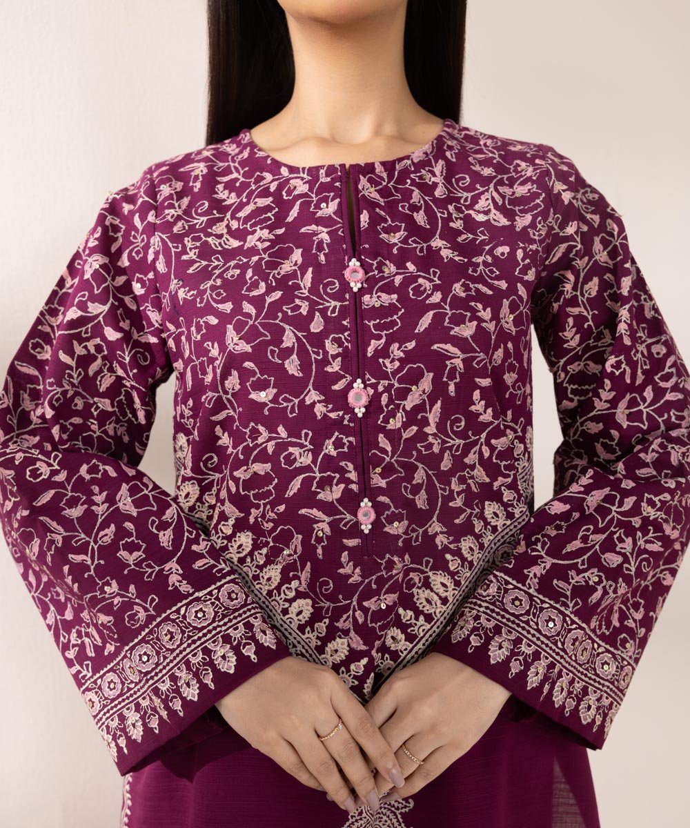 Women's Pret Khaddar Printed Purple A-Line Shirt