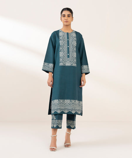 Women's Pret Khaddar Printed Green Boxy Shirt