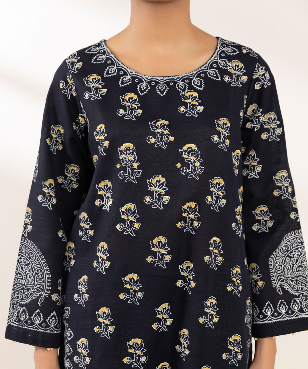 Women's Pret Khaddar Printed Black A-Line Shirt