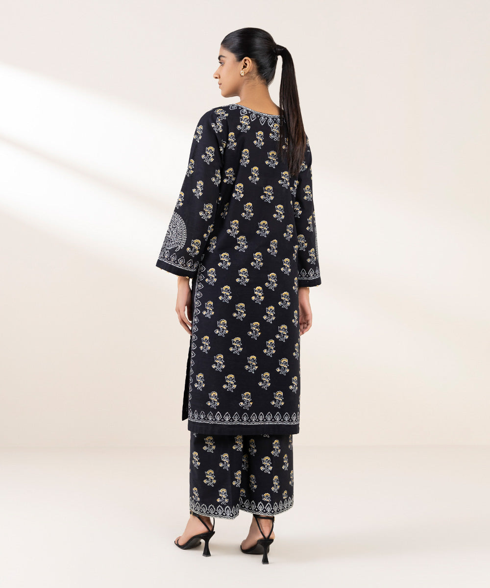 Women's Pret Khaddar Printed Black A-Line Shirt