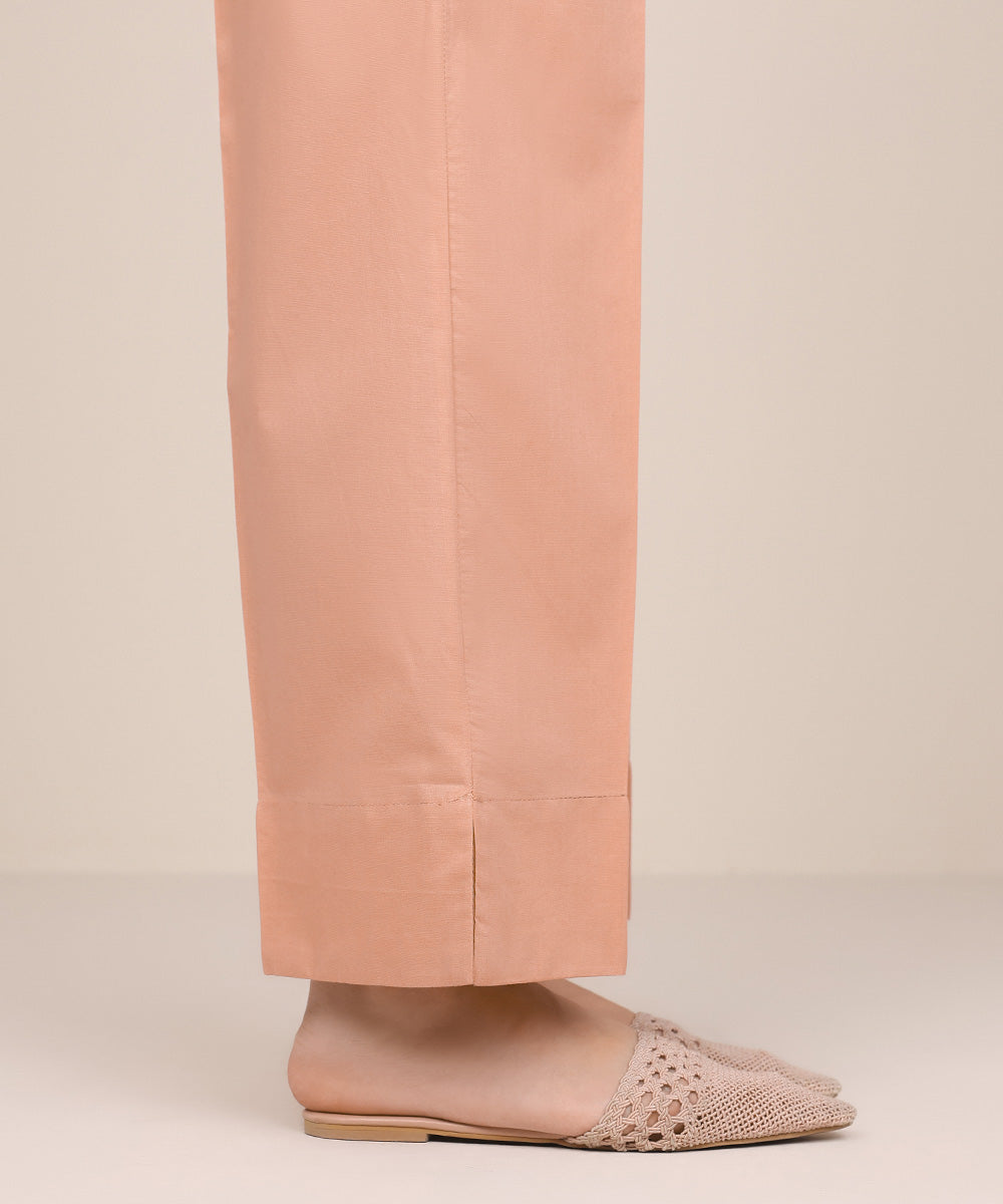 Women's Pret Dull Raw Silk Pink Solid Straight Pants