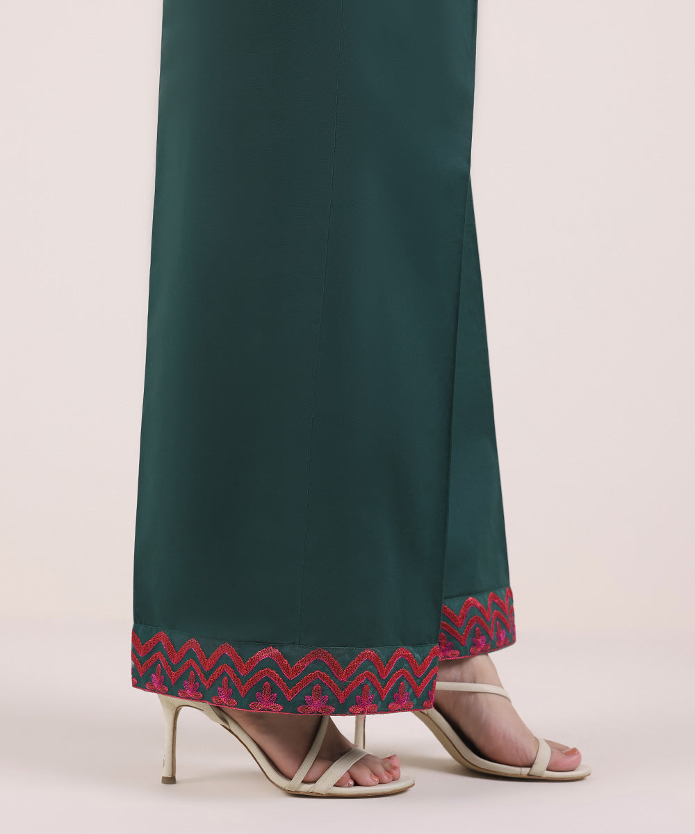 Women's Pret Cambric Embroidered Forest Green Culottes