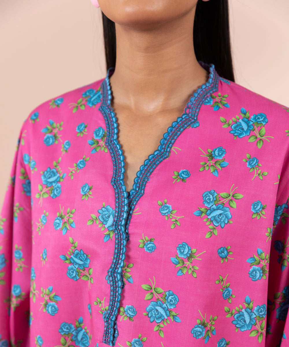 Women's Unstitched Lawn Embroidered Pink 2 Piece Suit