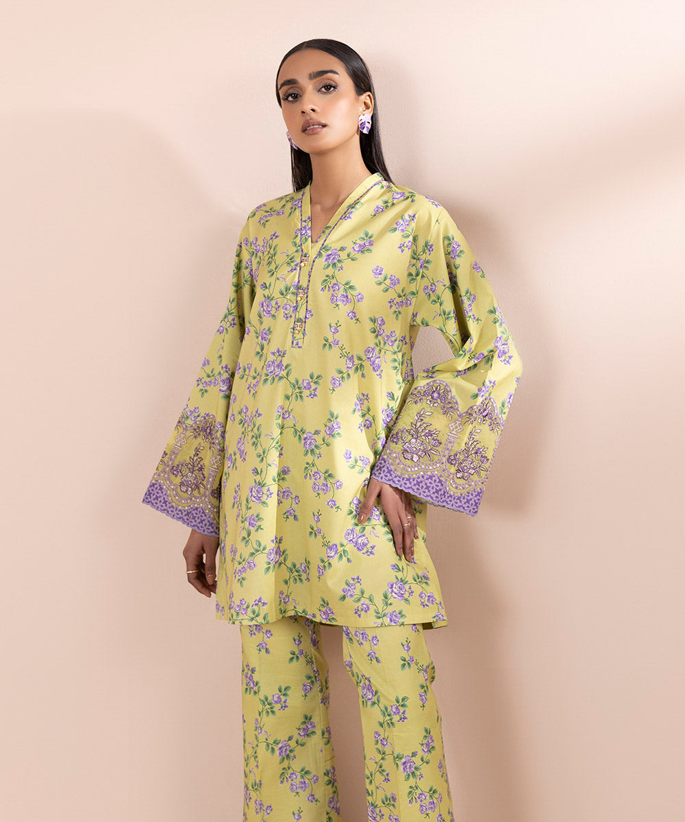 Women's Unstitched Lawn Embroidered Green 2 Piece Suit