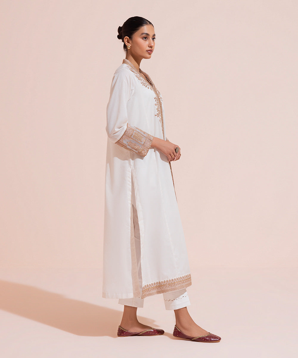Women's Eid Pret Zari Lawn Embroidered White 2 Piece Suit