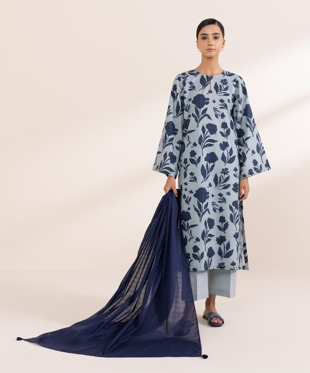 Women's Textured Voile Blue Solid Dupatta