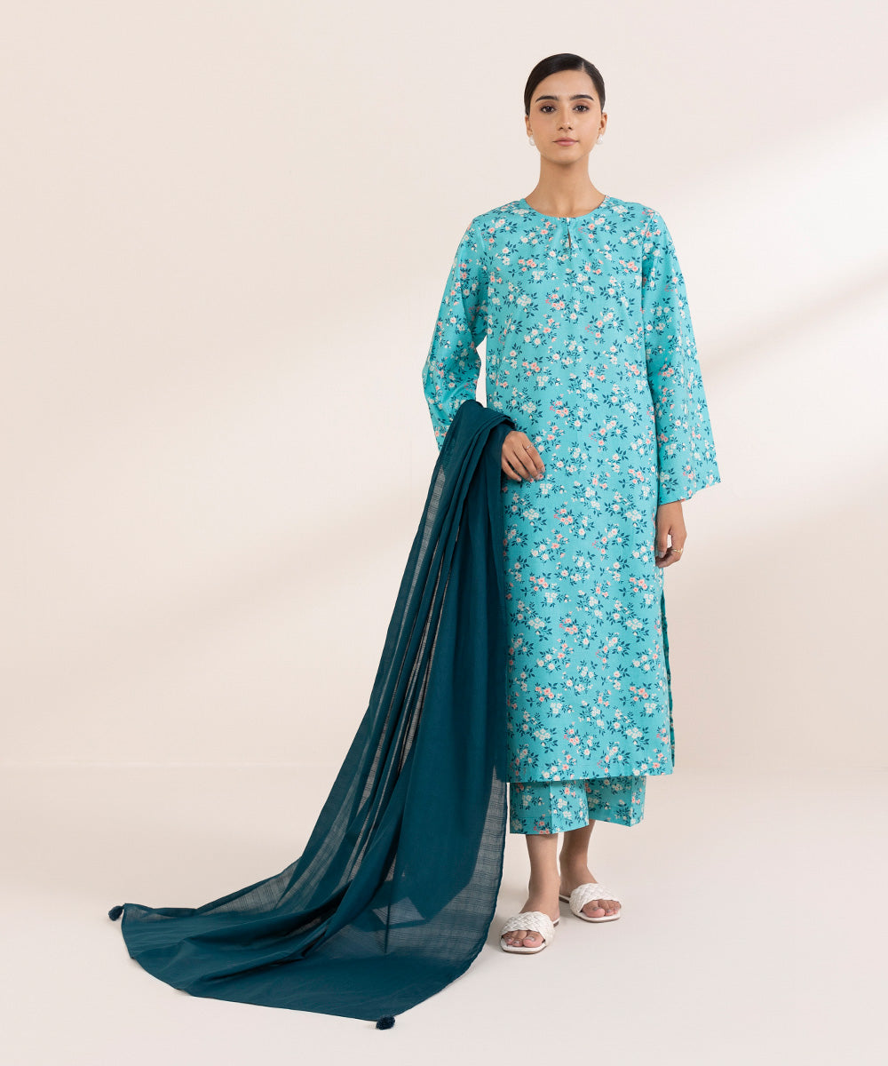 Women's Textured Voile Green Solid Dupatta