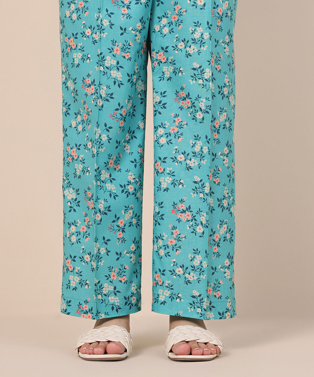 Women's Pret Cambric Blue Printed Straight Pants