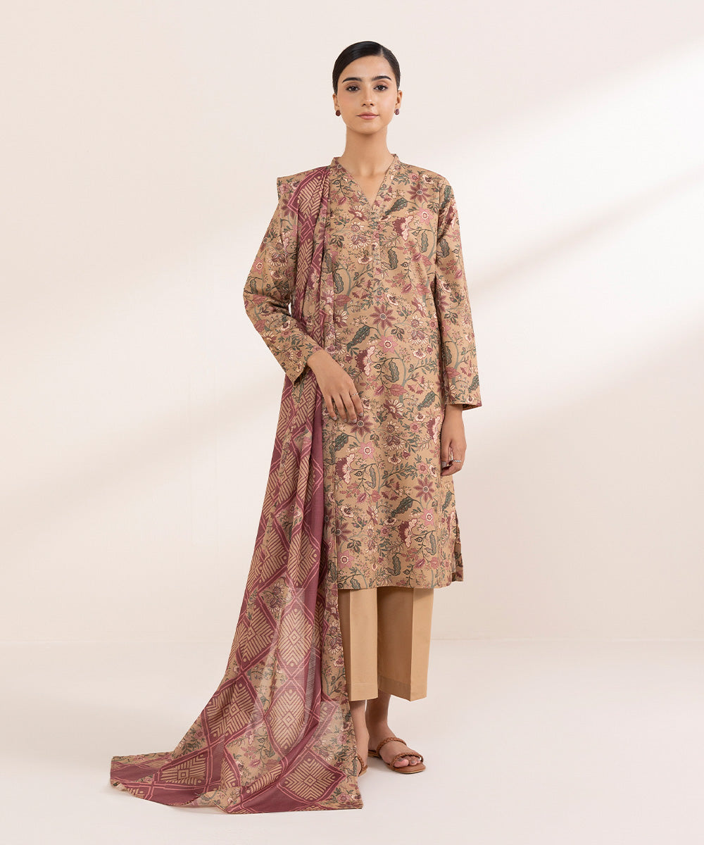 Women's Textured Voile Brown Printed Dupatta