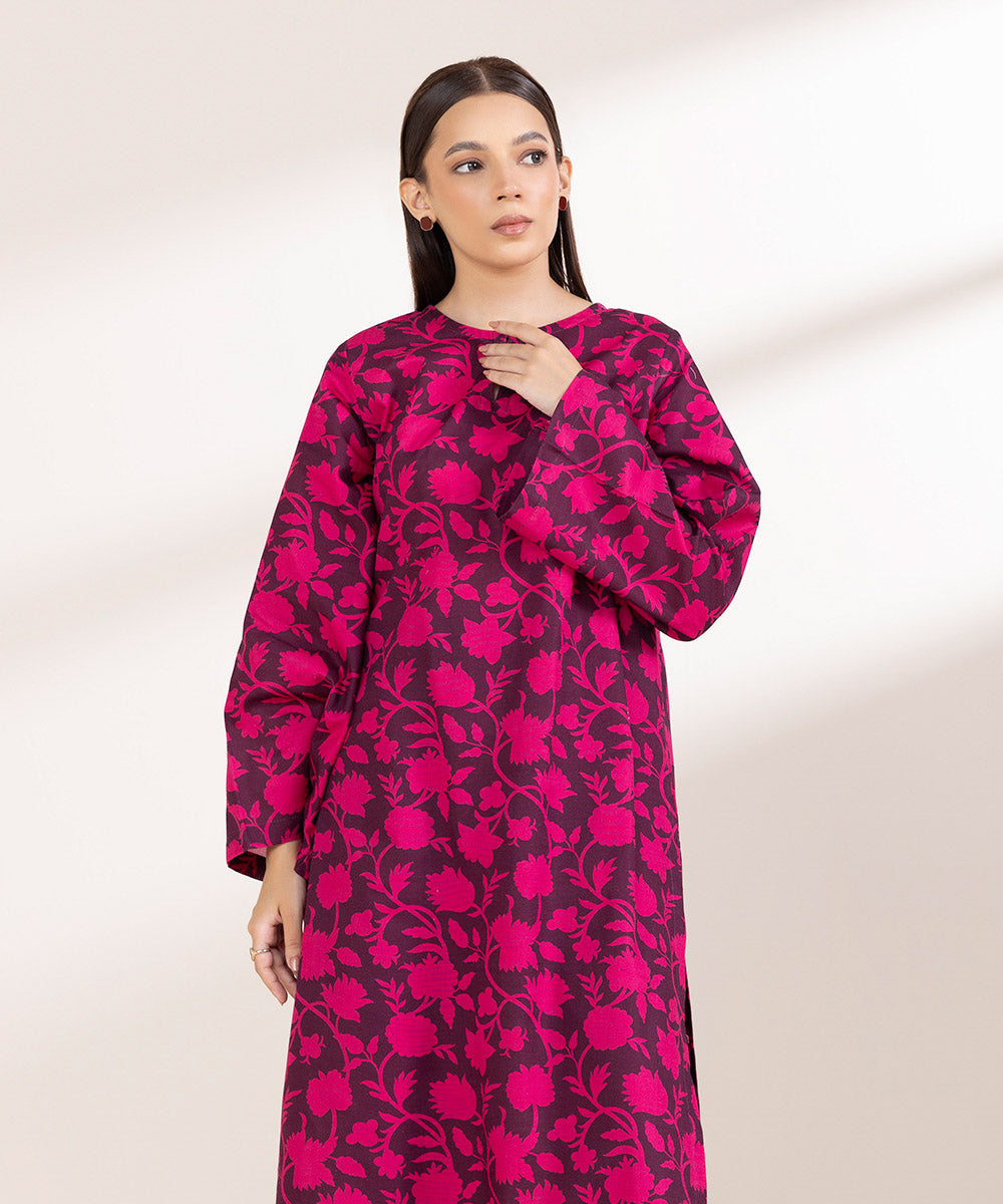 Women's Pret Khaddar Printed Plum A-Line Shirt