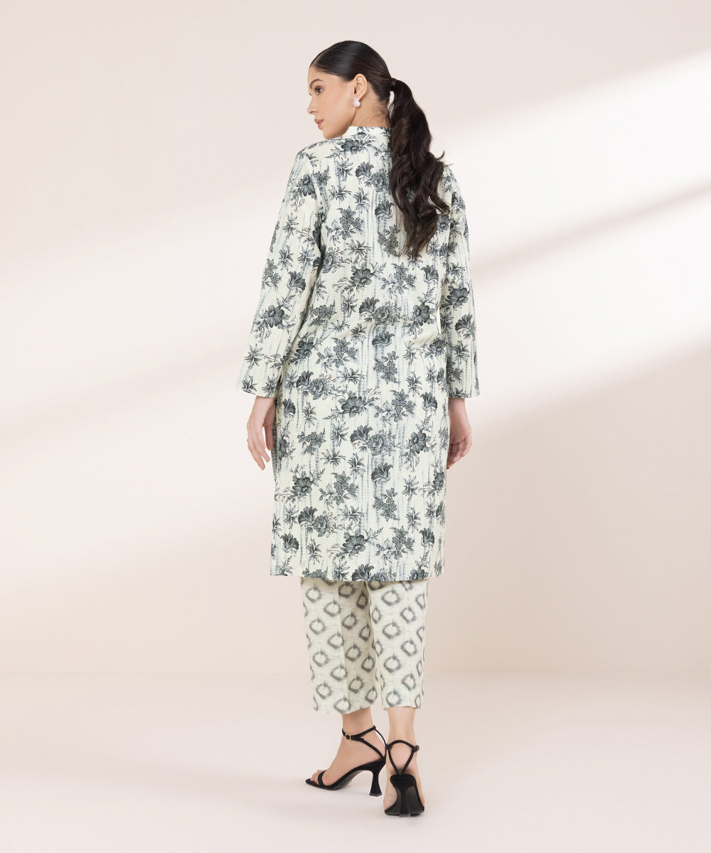 Women's Pret Khaddar Printed White A-Line Shirt