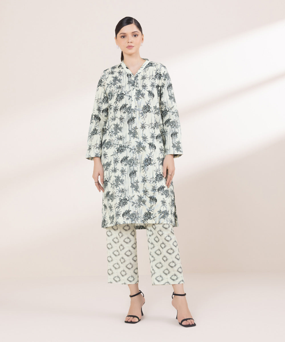 Women's Pret Khaddar Printed White A-Line Shirt