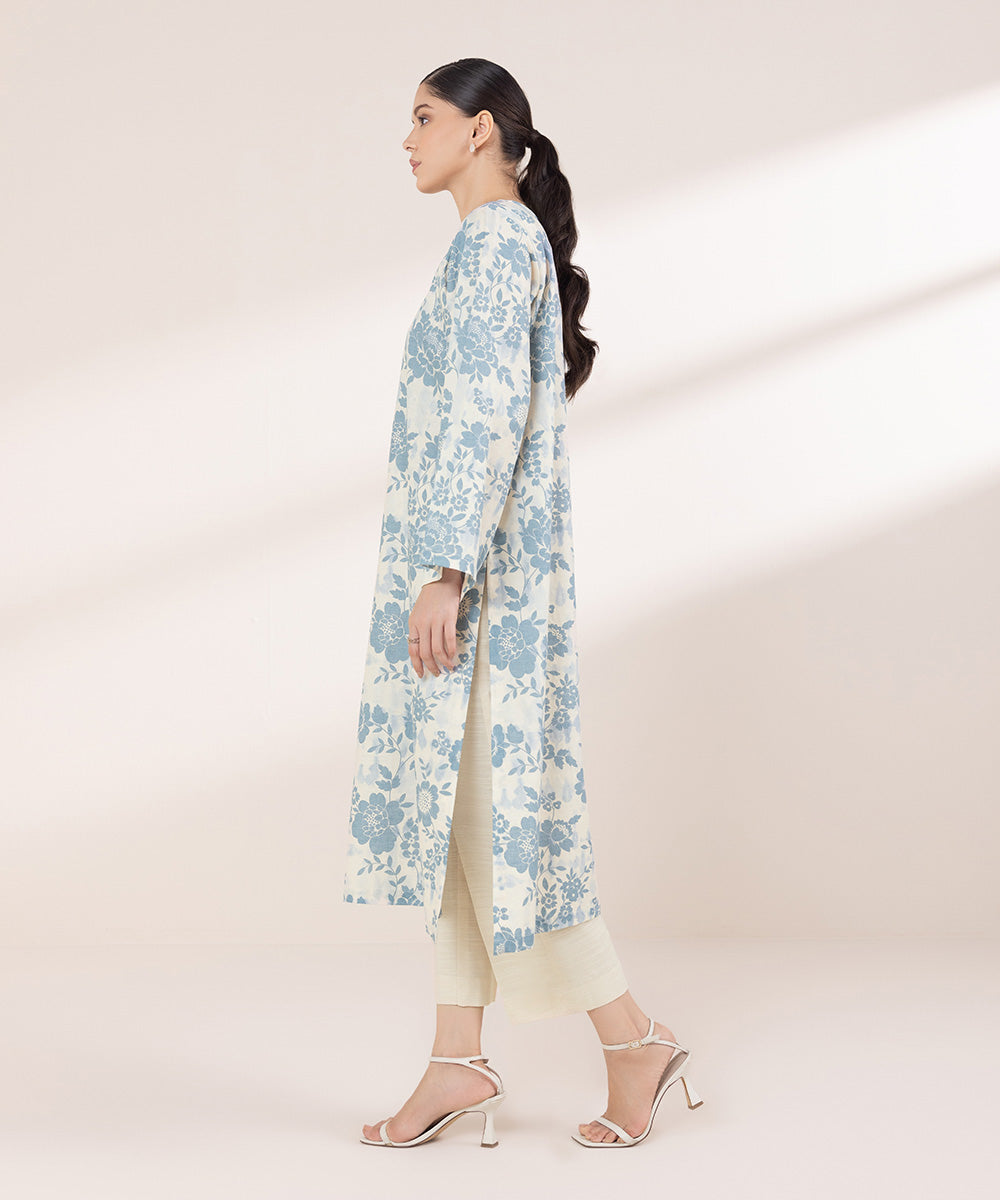 Women's Pret Khaddar Printed Off White A-Line Shirt