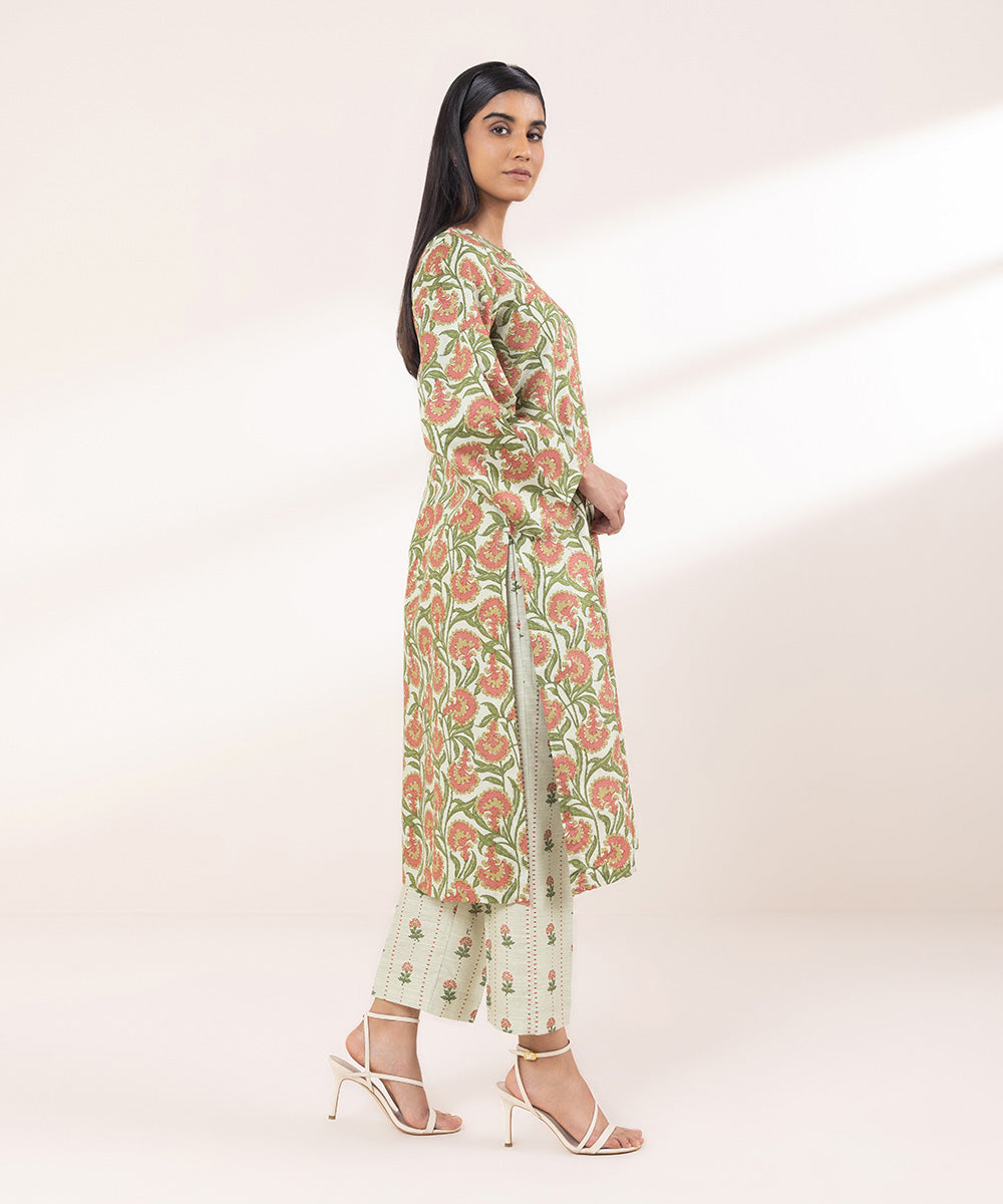 Women's Pret Khaddar Printed Sage Green A-Line Shirt