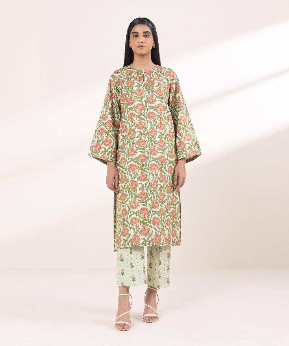 Women's Pret Khaddar Printed Sage Green A-Line Shirt