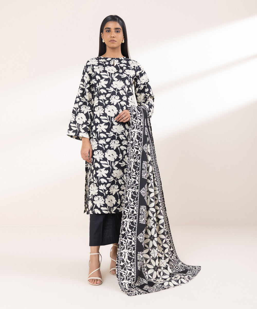 Women's Pret Khaddar Printed Black A-Line Shirt