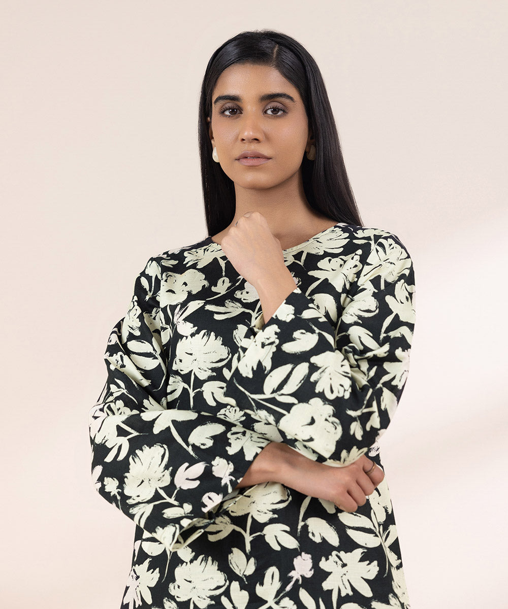 Women's Pret Khaddar Printed Black A-Line Shirt