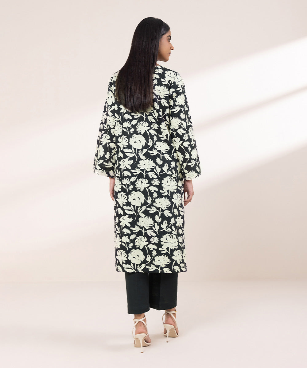 Women's Pret Khaddar Printed Black A-Line Shirt