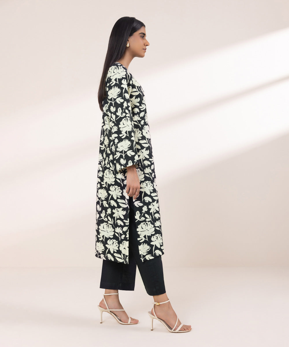 Women's Pret Khaddar Printed Black A-Line Shirt