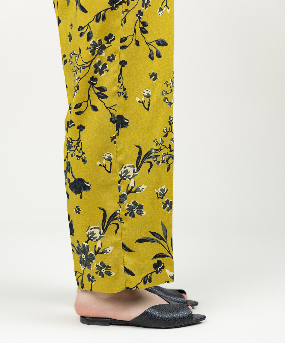 Women's Pret Linen Printed Mustard Straight Pants