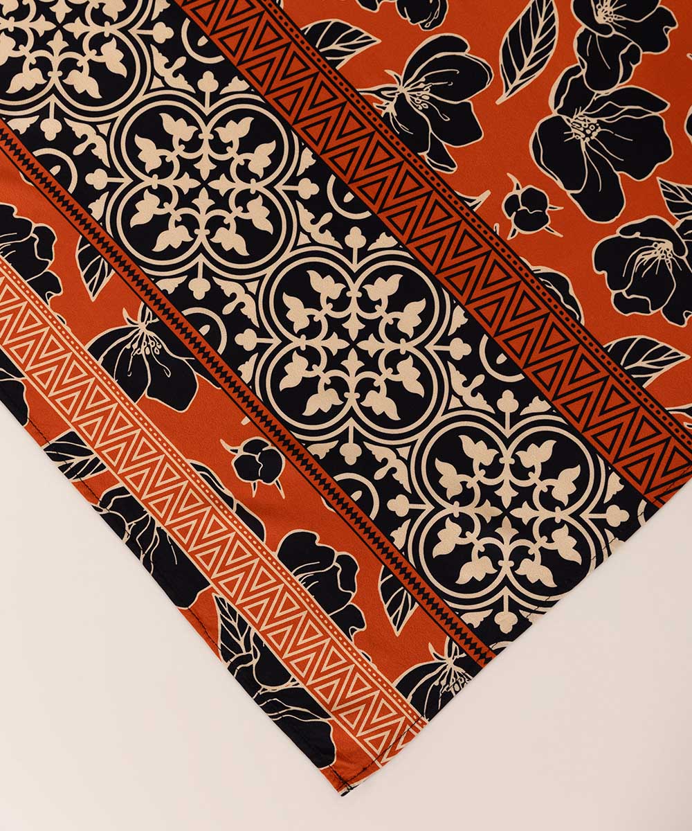 Dull Raw Silk Printed Tangerine Dupatta