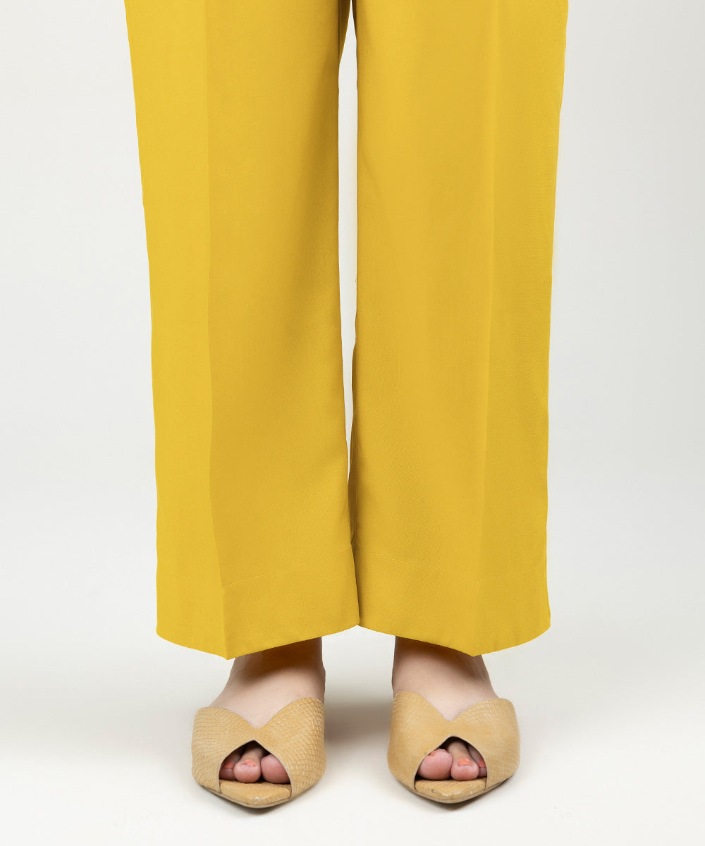 Women's Pret Linen Solid Yellow Straight Pants