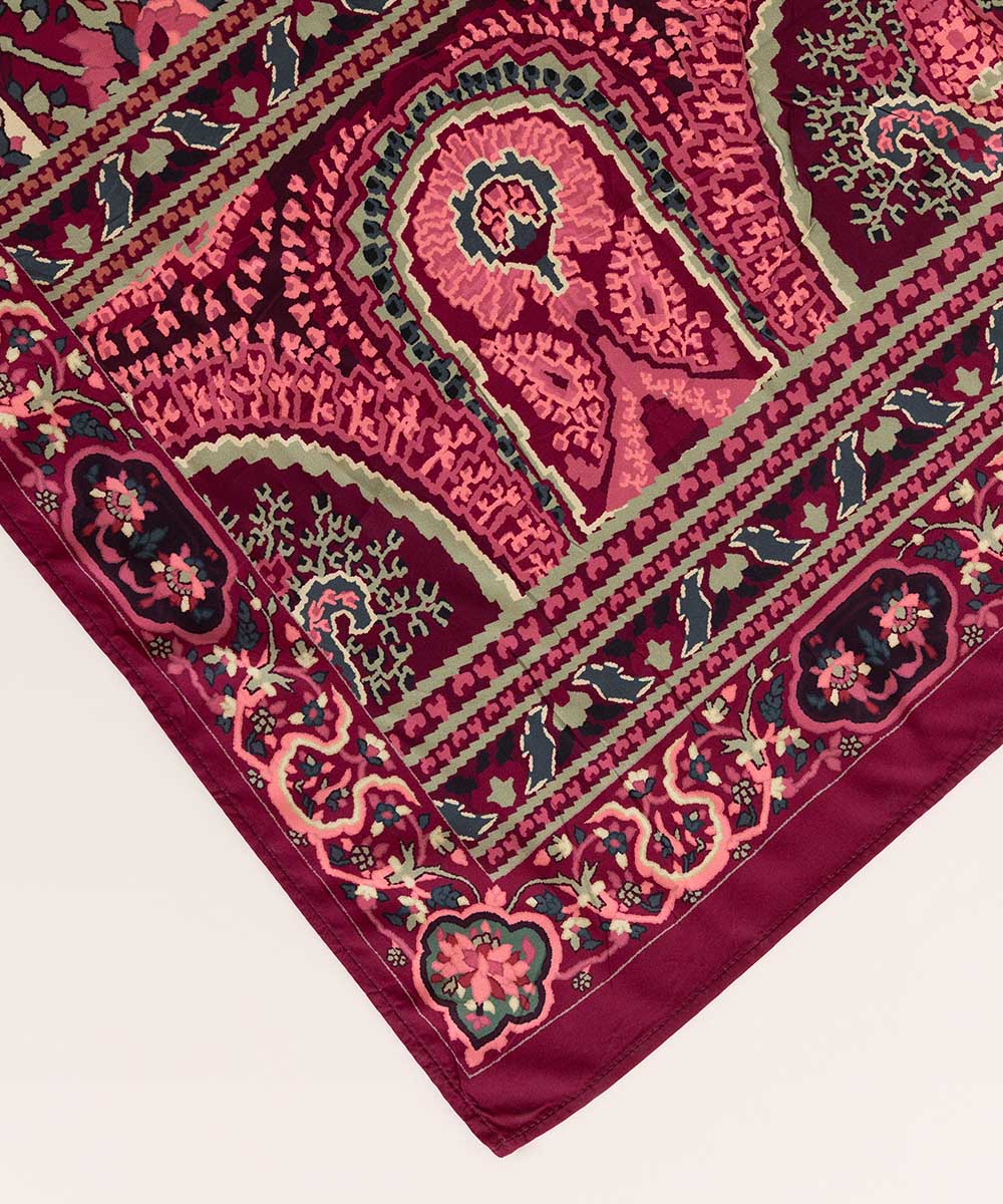 Dull Raw Silk Printed Magenta Burgundy Dupatta