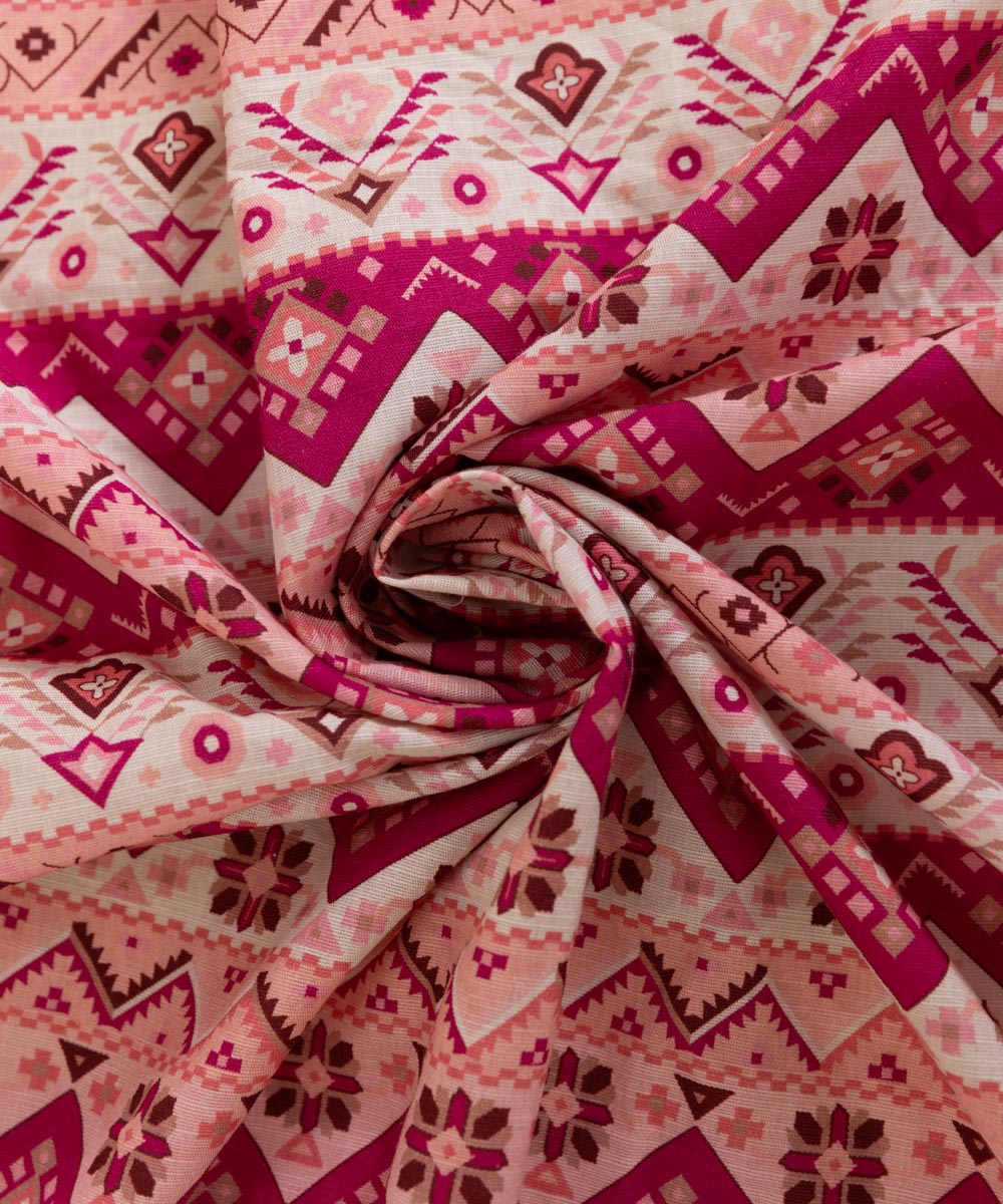 Dull Raw Silk Printed Off White And Pink Dupatta