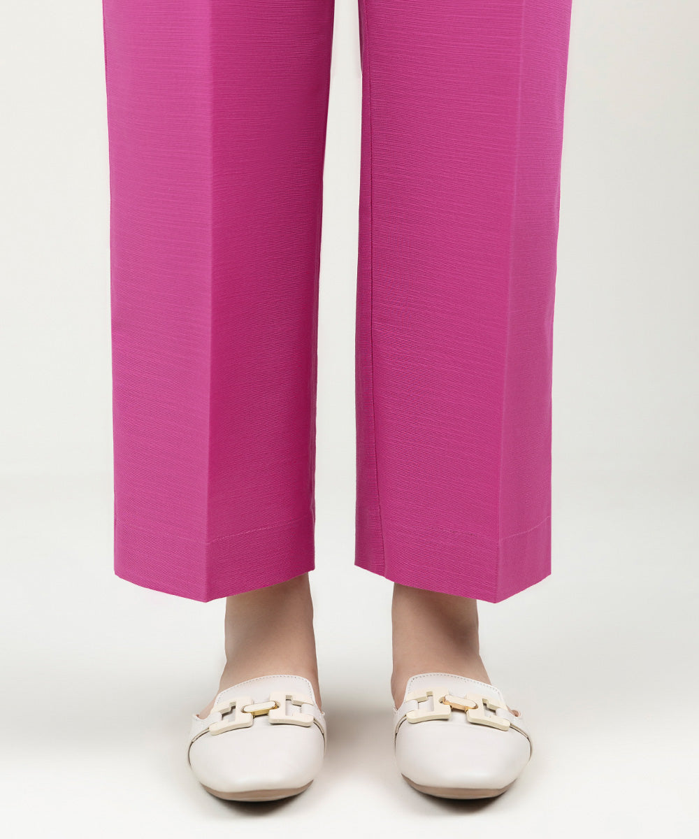 Women's Pret Khaddar Solid Pink Straight Pants