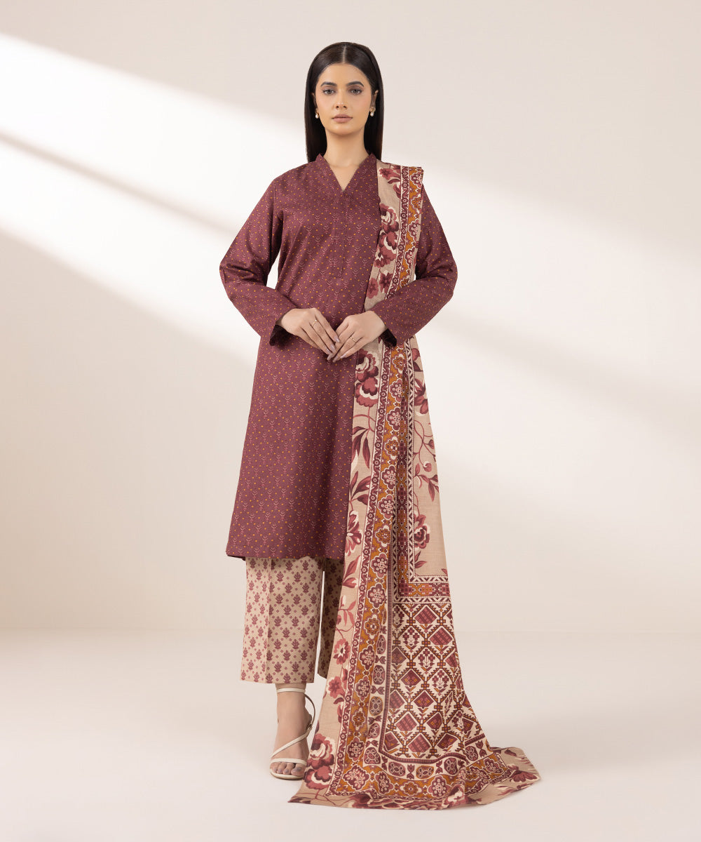 Light Khaddar Brown Printed Dupatta