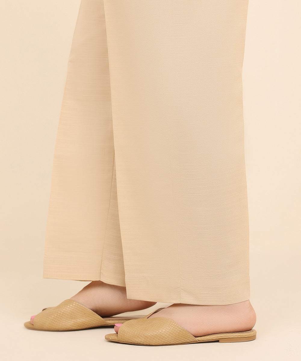 Women's Pret Khaddar Beige Solid Straight Pants