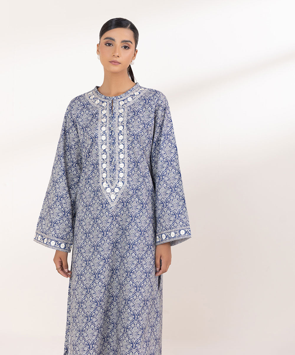 Women's Pret Cambric Embroidered Blue A-Line Shirt