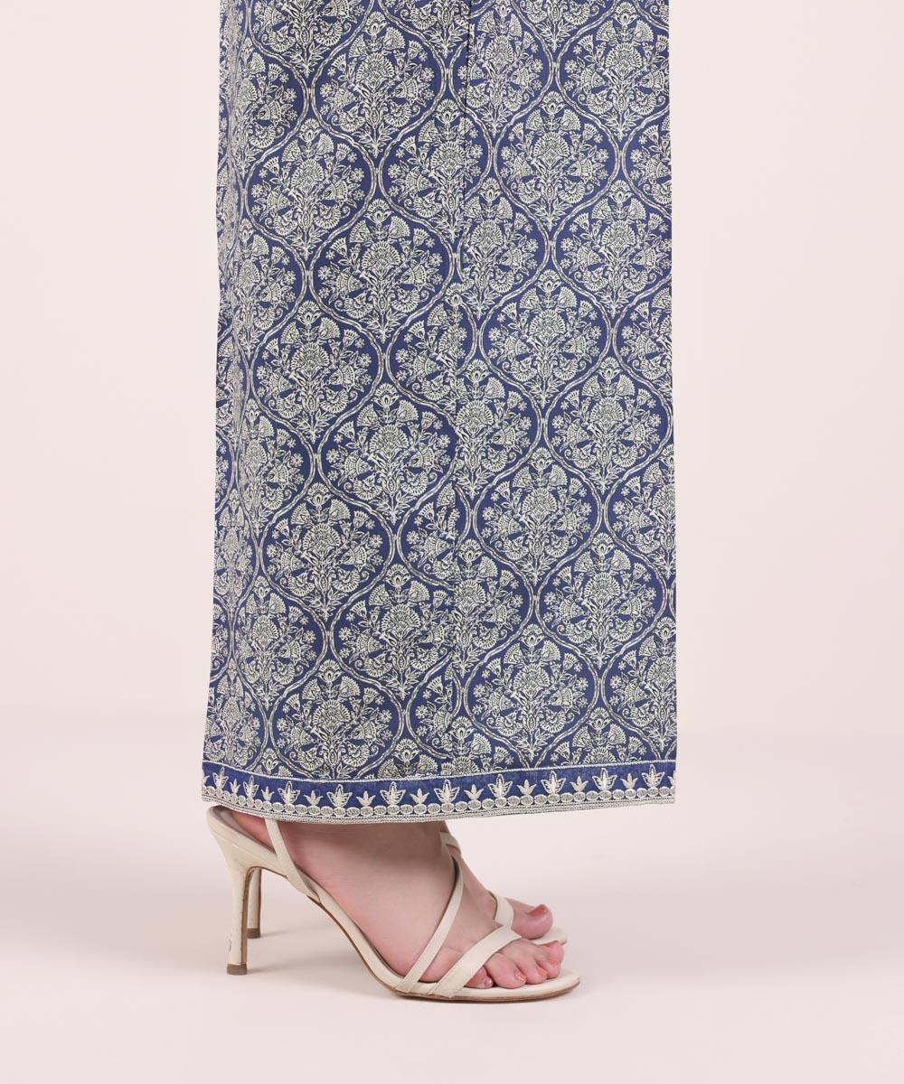 Women's Pret Cambric Embroidered Blue Culottes