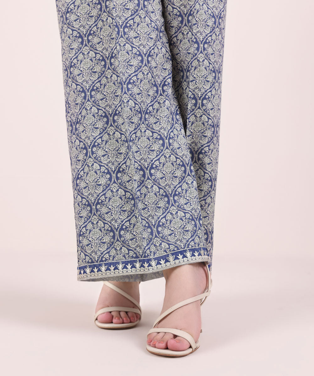 Women's Pret Cambric Embroidered Blue Culottes