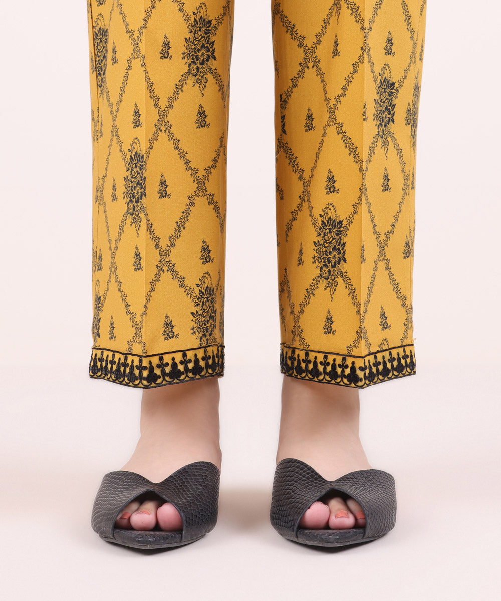 Women's Pret Cambric Embroidered Yellow Straight Pants