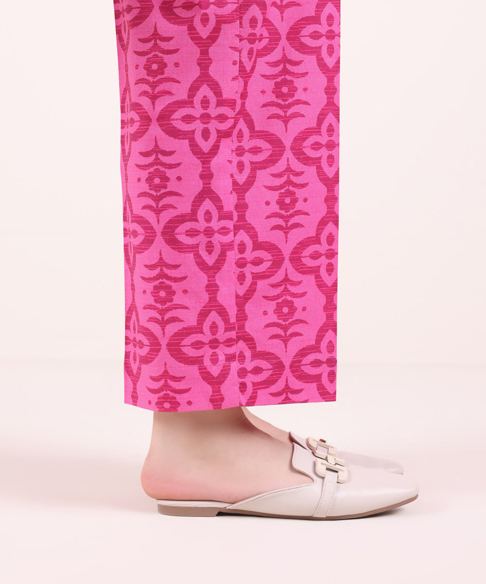 Women's Pret Cambric Printed Pink Straight Pants