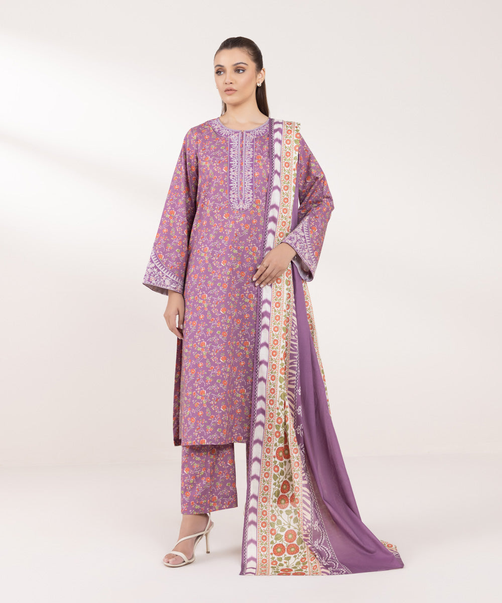 Textured Voile Purple Printed Dupatta