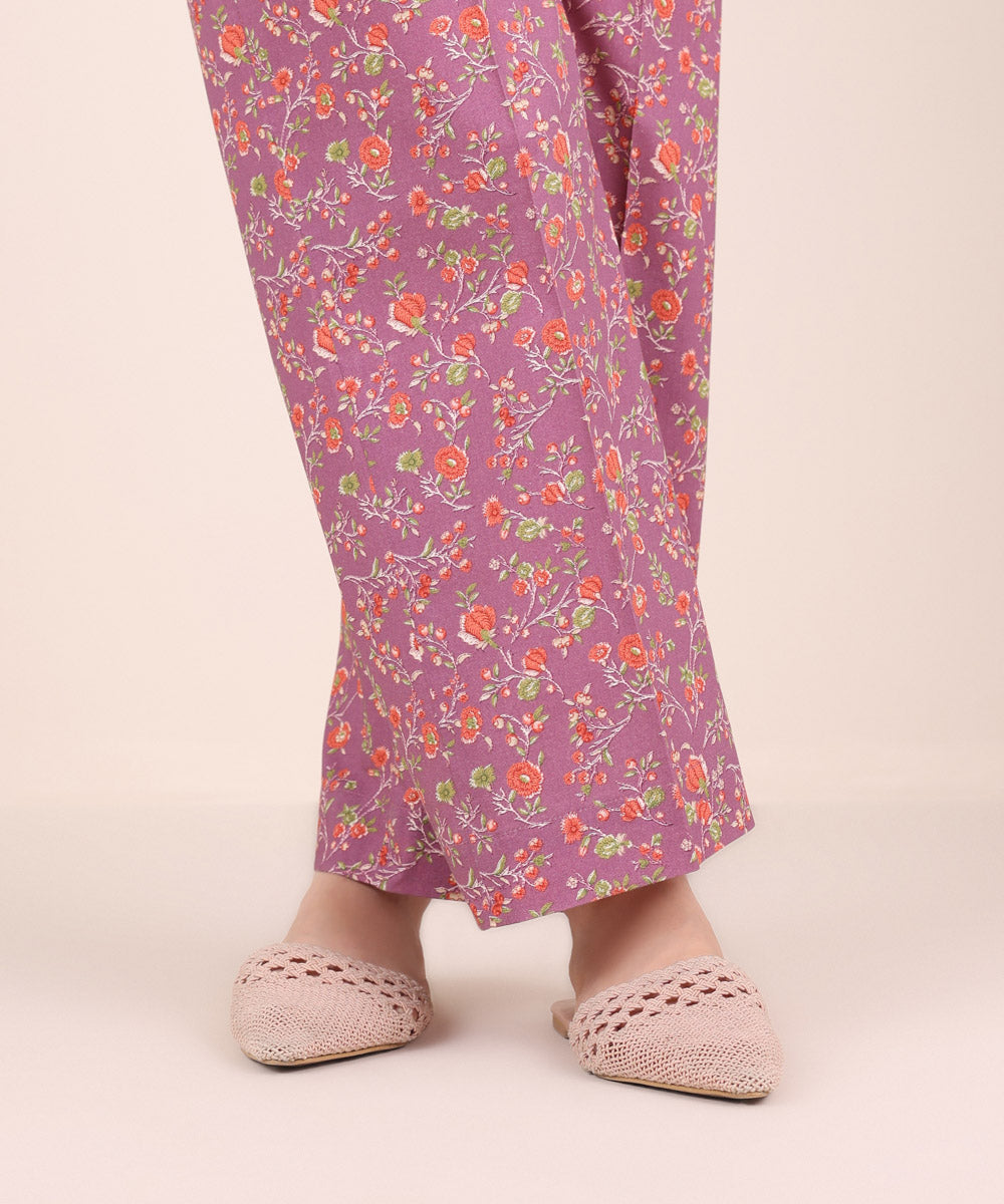 Women's Pret Cambric Printed Purple Straight Pants