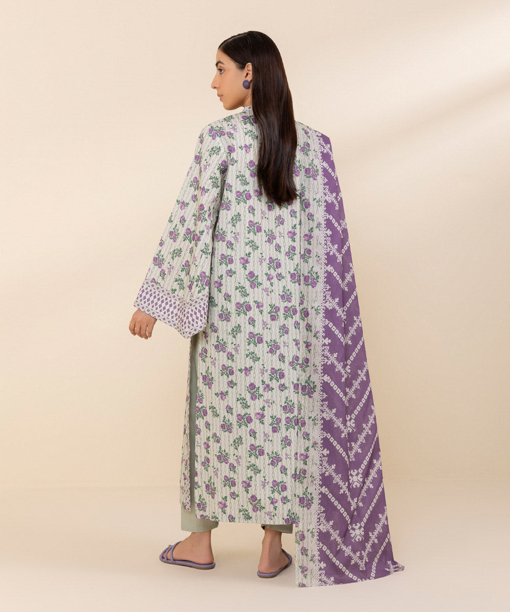 Women's Unstitched Lawn Purple Printed 3 Piece Suit