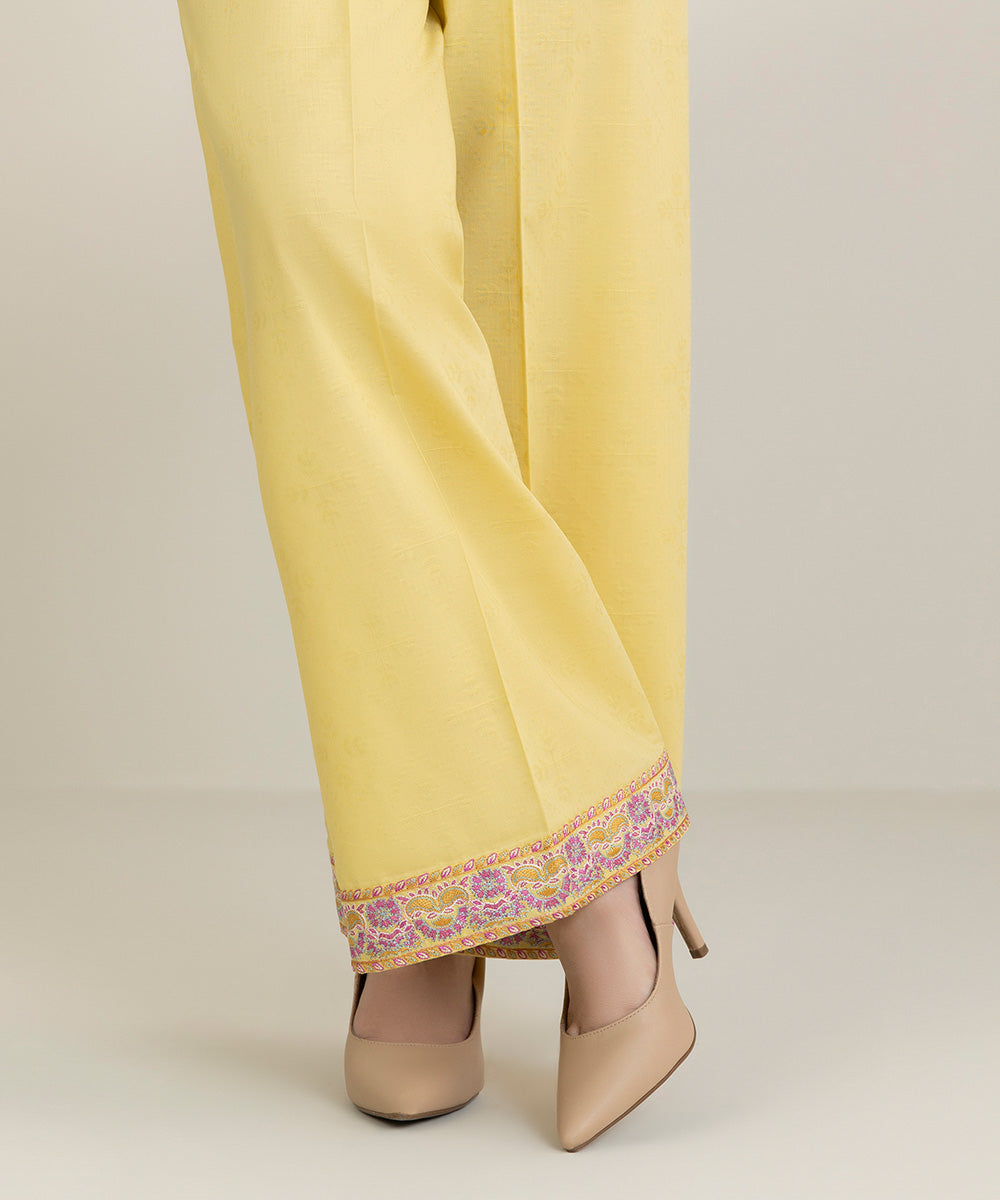 Women's Pret Self Jacquard Yellow Embroidered Culottes