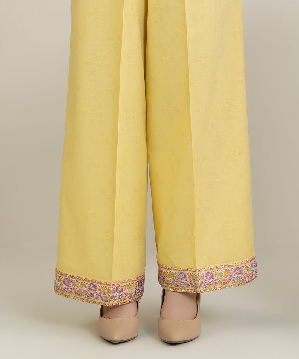 Women's Pret Self Jacquard Yellow Embroidered Culottes